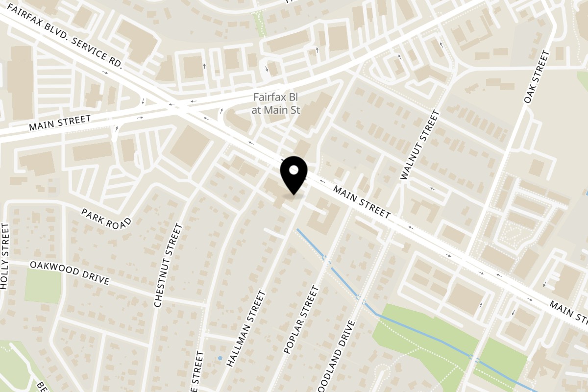 Map showing the location of Kabob Corner on 10893 Main St in Fairfax